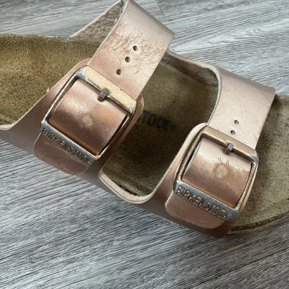 Birkenstock Arizona Slide Sandal Size US 13 Kids Metallic Rose Gold Leather 31